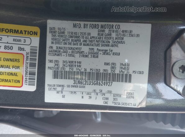 3LN6L2LU5GR624927 2016 LINCOLN MKZ HYBRID Gray Widok komory silnika