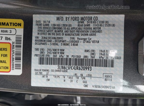 3LN6L5FC4JR620993 2018 LINCOLN MKZ Серый Вид подкапотного пространства