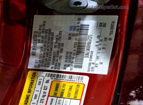3LN6L5MU0HR657271 2017 LINCOLN MKZ Red Vista de la etiqueta del VIN