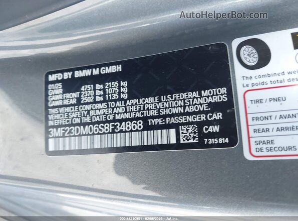 3MF23DM06S8F34868 2025 BMW M2 Gray Widok komory silnika