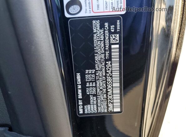 3MF23DM06S8F54294 2025 BMW M2 Black Widok naklejki z numerem VIN