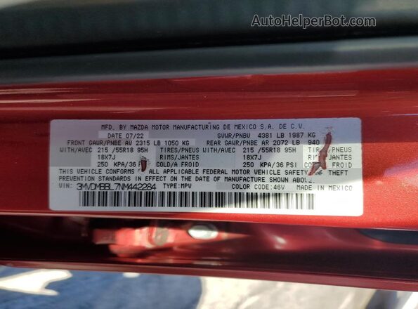 3MVDMBBL7NM442284 2022 MAZDA CX-30 Red Vista de la etiqueta del VIN