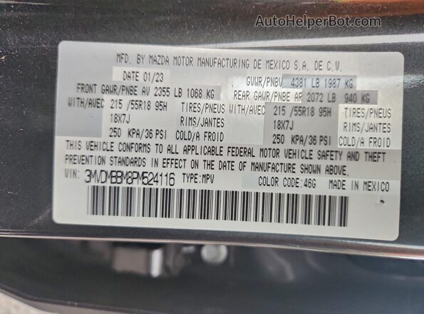 3MVDMBBM8PM524116 2023 MAZDA CX-30 Черный Вид наклейки с VIN-кодом