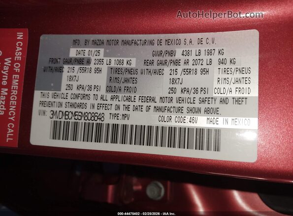 3MVDMBCM5SM808648 2025 MAZDA CX-30 Красный Вид подкапотного пространства