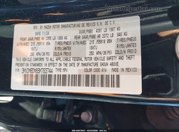 3MVDMBDM8SM783744 2025 MAZDA CX-30 Black Вид підкапотного простору