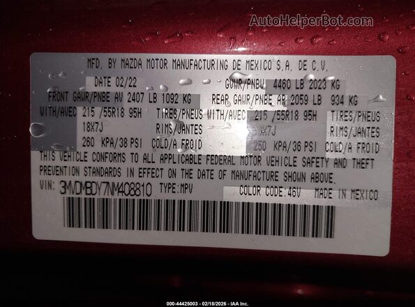 3MVDMBDY7NM408810 2022 MAZDA CX-30 Красный Вид подкапотного пространства