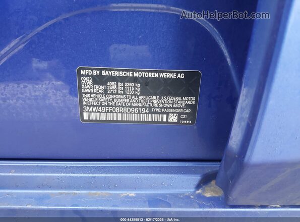 3MW49FF08R8D96194 2024 BMW M3 Blue Widok komory silnika