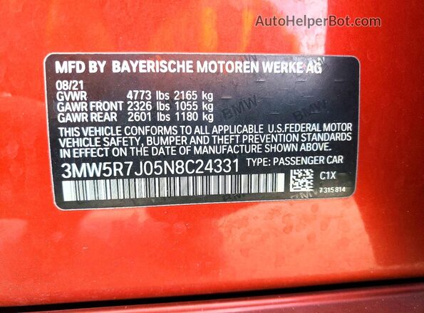 3MW5R7J05N8C24331 2022 BMW OTHER Оранжевый Вид подкапотного пространства