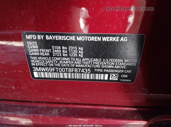3MW69FT00T8F87435 2026 BMW M3 Red Widok komory silnika