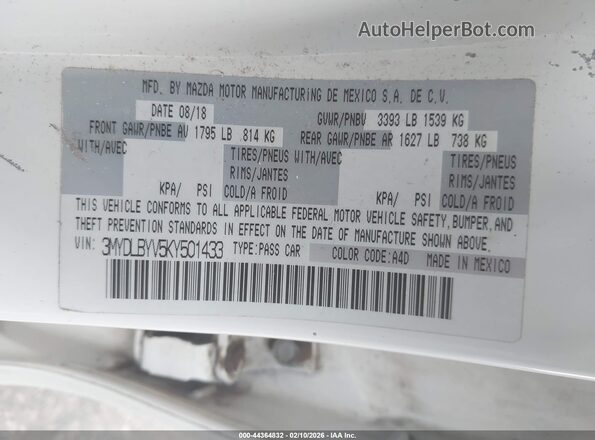 3MYDLBYV5KY501433 2019 TOYOTA YARIS Белый Вид подкапотного пространства