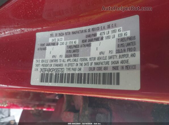 3MZBPABM0PM369763 2023 MAZDA 3 Красный Вид подкапотного пространства