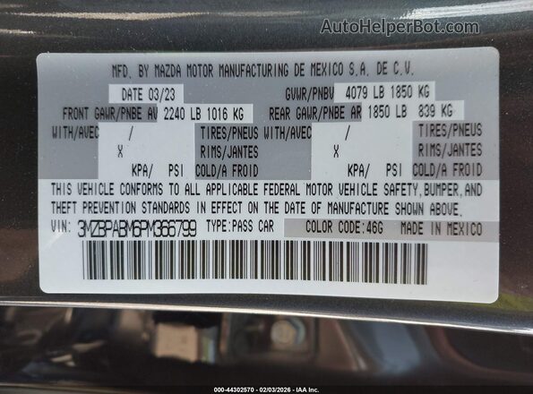 3MZBPABM6PM366799 2023 MAZDA 3 Серый Вид подкапотного пространства