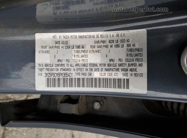 3MZBPBCM6PM365401 2023 MAZDA 3 Серый Вид наклейки с VIN-кодом