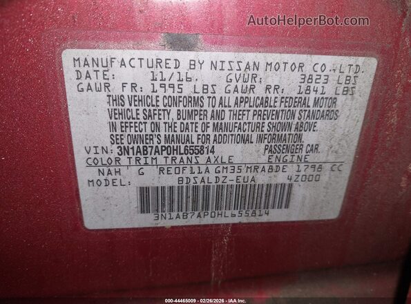 3N1AB7AP0HL655814 2017 NISSAN SENTRA Red Widok komory silnika