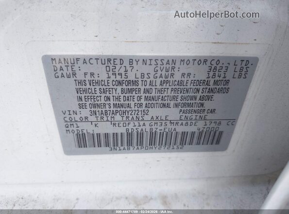 3N1AB7AP0HY272152 2017 NISSAN SENTRA White Вид підкапотного простору
