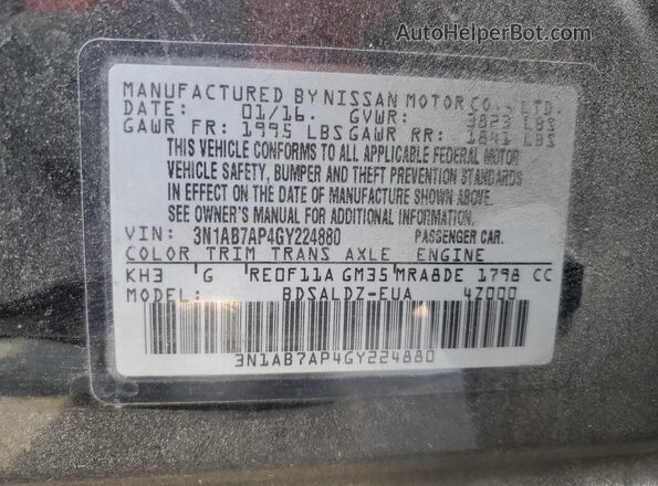 3N1AB7AP4GY224880 2016 NISSAN SENTRA Black Widok komory silnika