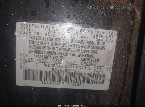 3N1AB7AP7JY221351 2018 NISSAN SENTRA Black Widok komory silnika
