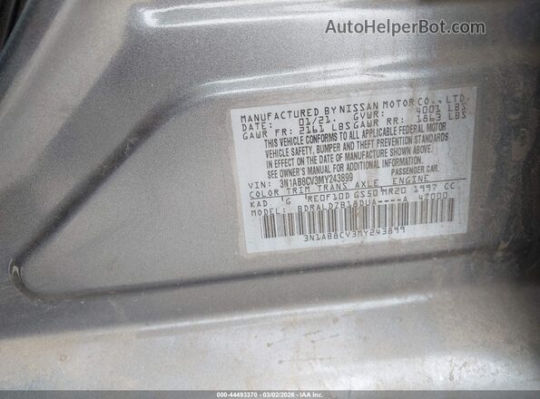3N1AB8CV3MY243899 2021 NISSAN SENTRA Серый Вид подкапотного пространства