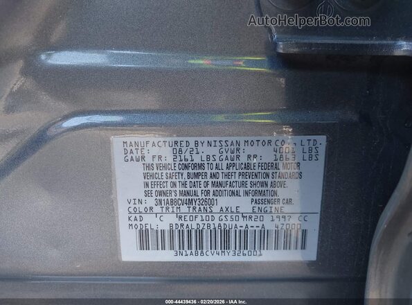 3N1AB8CV4MY326001 2021 NISSAN SENTRA Серый Вид подкапотного пространства