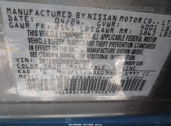 3N1AB8CV6RY342899 2024 NISSAN SENTRA Gray Widok komory silnika