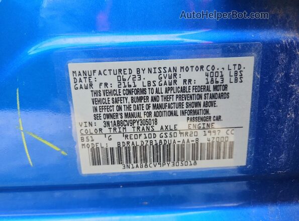 3N1AB8CV9PY305018 2023 NISSAN SENTRA Blue Вид підкапотного простору