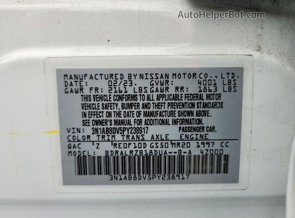 3N1AB8DV5PY238917 2023 NISSAN SENTRA White Շարժիչի բաժամունքի տեսք