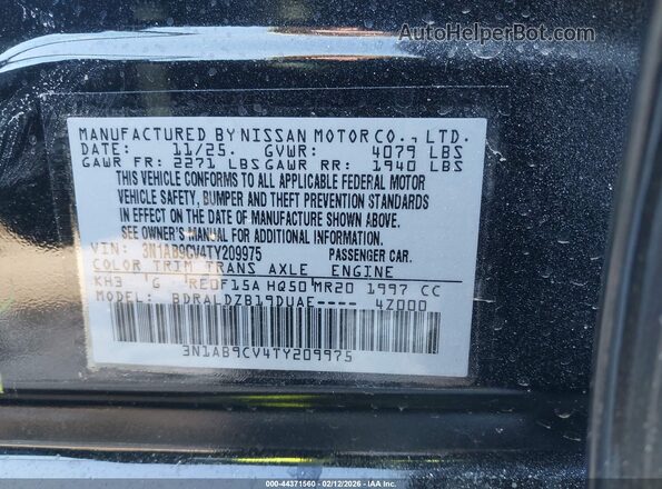 3N1AB9CV4TY209975 2026 NISSAN SENTRA Black Vista del compartimento del motor