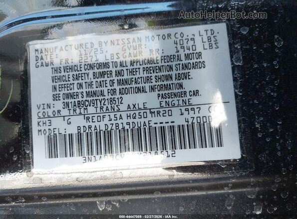 3N1AB9CV9TY218512 2026 NISSAN SENTRA Black Vista del compartimento del motor