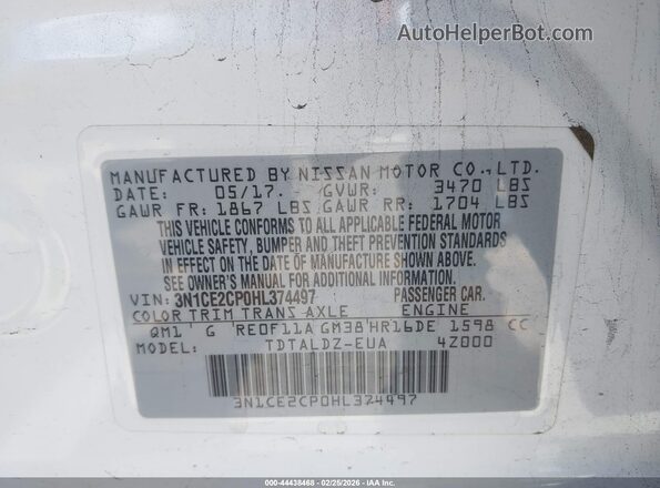 3N1CE2CP0HL374497 2017 NISSAN VERSA NOTE Белый Вид подкапотного пространства