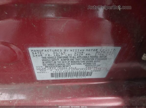 3N1CE2CP3KL361671 2019 NISSAN VERSA NOTE Red Engine compartment view