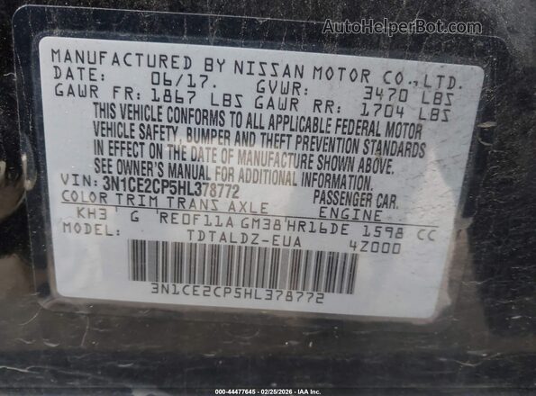 3N1CE2CP5HL378772 2017 NISSAN VERSA NOTE Black Widok komory silnika