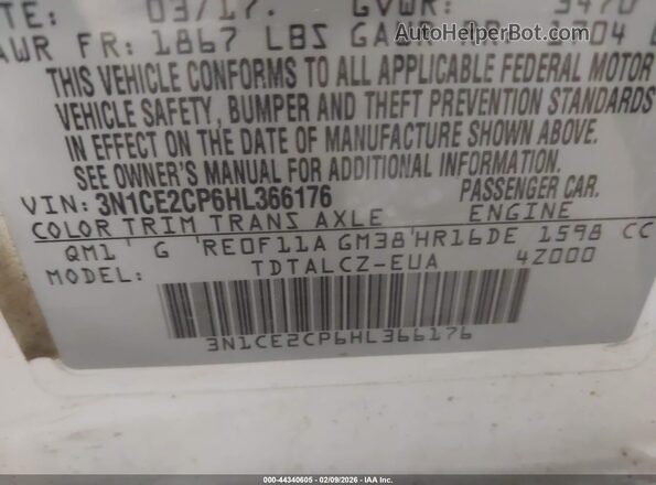3N1CE2CP6HL366176 2017 NISSAN VERSA NOTE Белый Вид подкапотного пространства
