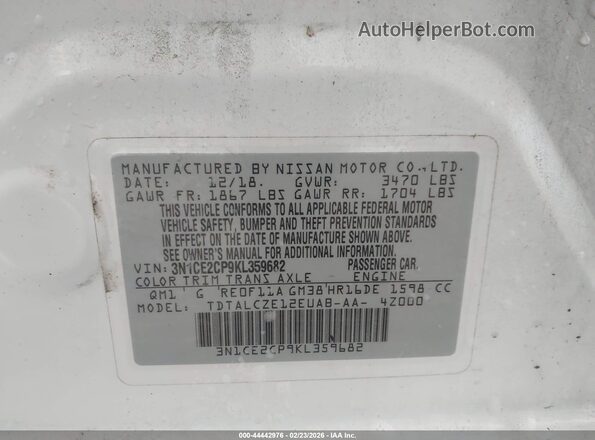 3N1CE2CP9KL359682 2019 NISSAN VERSA NOTE White Engine compartment view