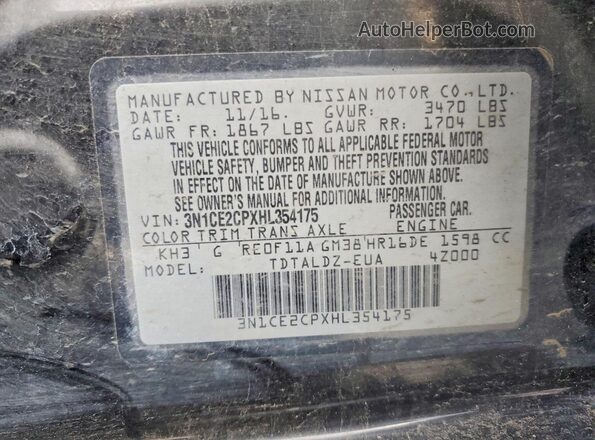 3N1CE2CPXHL354175 2017 NISSAN VERSA Black Widok komory silnika