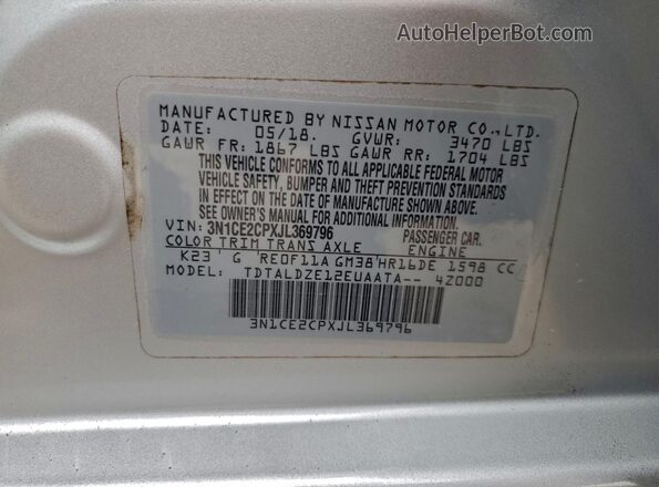 3N1CE2CPXJL369796 2018 NISSAN VERSA Silver Вид підкапотного простору