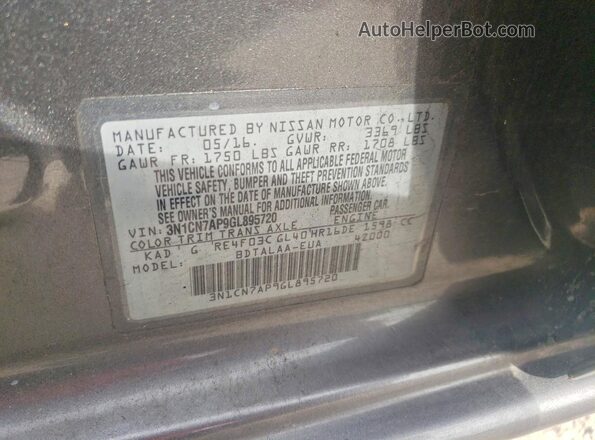 3N1CN7AP9GL895720 2016 NISSAN VERSA Серый Вид наклейки с VIN-кодом