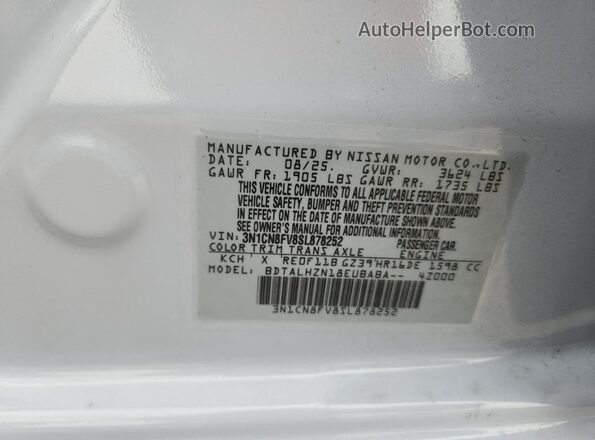 3N1CN8FV8SL878252 2025 NISSAN VERSA Серый Вид подкапотного пространства