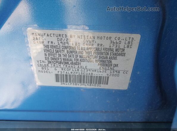 3N1CP5BV3ML484031 2021 NISSAN KICKS Blue Widok komory silnika