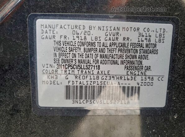 3N1CP5CV5LL527118 2020 NISSAN KICKS Black Vista de la etiqueta del VIN