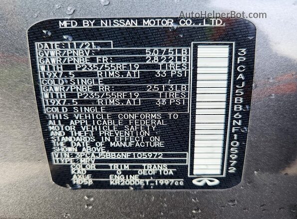 3PCAJ5BB6NF105972 2022 INFINITI QX50 Gray 360 interior view