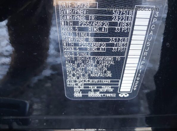 3PCAJ5JR1PF119229 2023 INFINITI QX55 Черный Вид подкапотного пространства