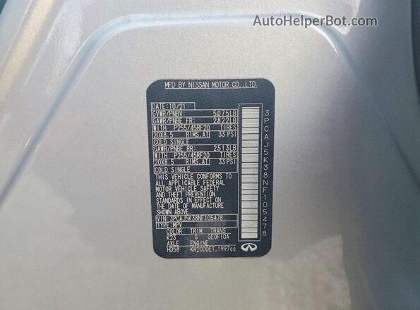 3PCAJ5K38NF105478 2022 INFINITI QX55 Серебряный Панорамный вид салона 360°