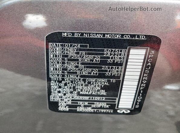 3PCAJ5KR9RF110912 2024 INFINITI QX55 Серебряный Вид наклейки с VIN-кодом