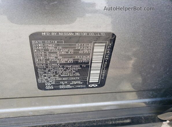 3PCAJ5M18KF105679 2019 INFINITI QX50 Gray Widok wnętrza 360 stopni