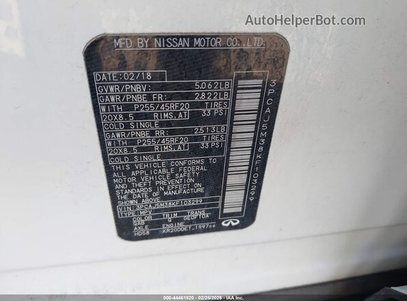 3PCAJ5M38KF103299 2019 INFINITI QX50 White Widok komory silnika