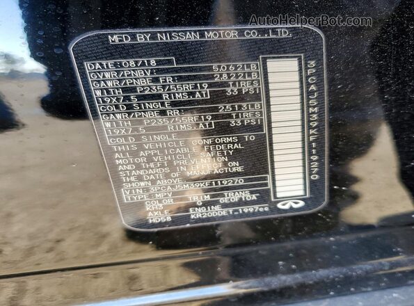 3PCAJ5M39KF119270 2019 INFINITI QX50 Black VIN կոդի պիտակի տեսք