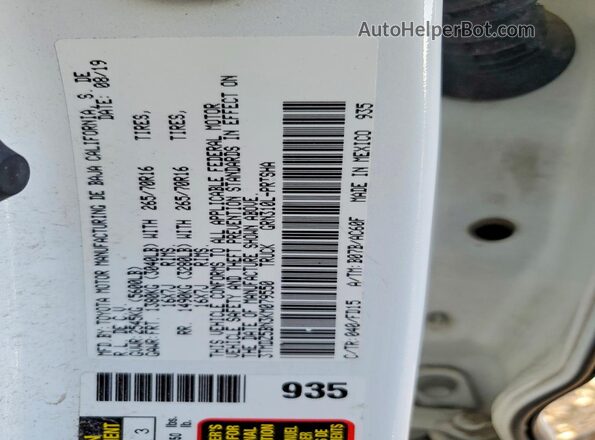 3TMDZ5BN3KM079550 2019 TOYOTA LE Белый Вид наклейки с VIN-кодом