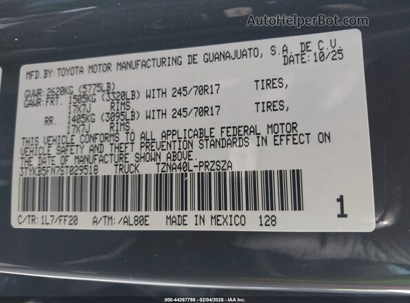 3TYKB5FN7ST029518 2025 TOYOTA TACOMA Gray Engine compartment view