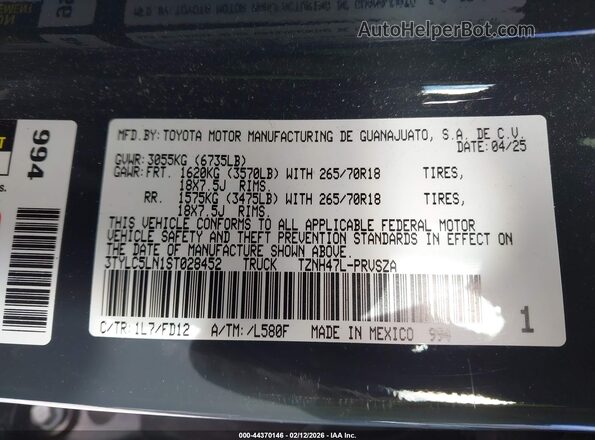 3TYLC5LN1ST028452 2025 TOYOTA TACOMA HYBRID Gray Widok komory silnika