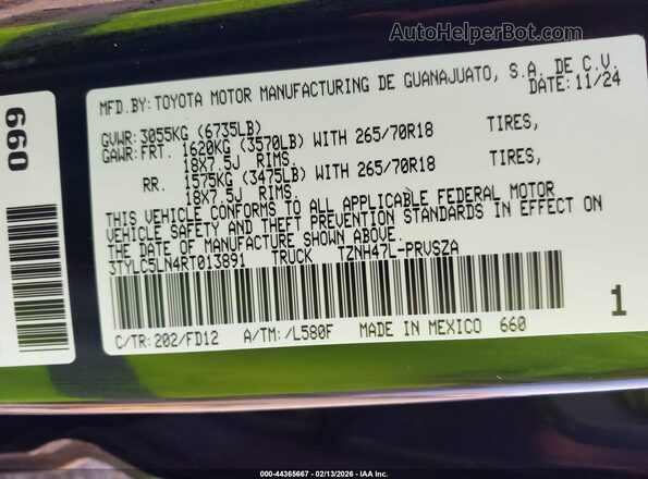 3TYLC5LN4RT013891 2024 TOYOTA TACOMA HYBRID Черный Вид подкапотного пространства